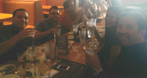 Several members of the group toasting to Mexico early on in the game.